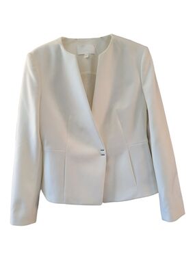 NWT Boss Women's White Jisula Collarless Ponte Single-Button Blazer - Size 8